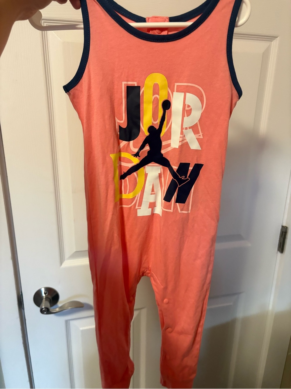 Jordan Coral Pink Sleeveless Romper with Navy Trim